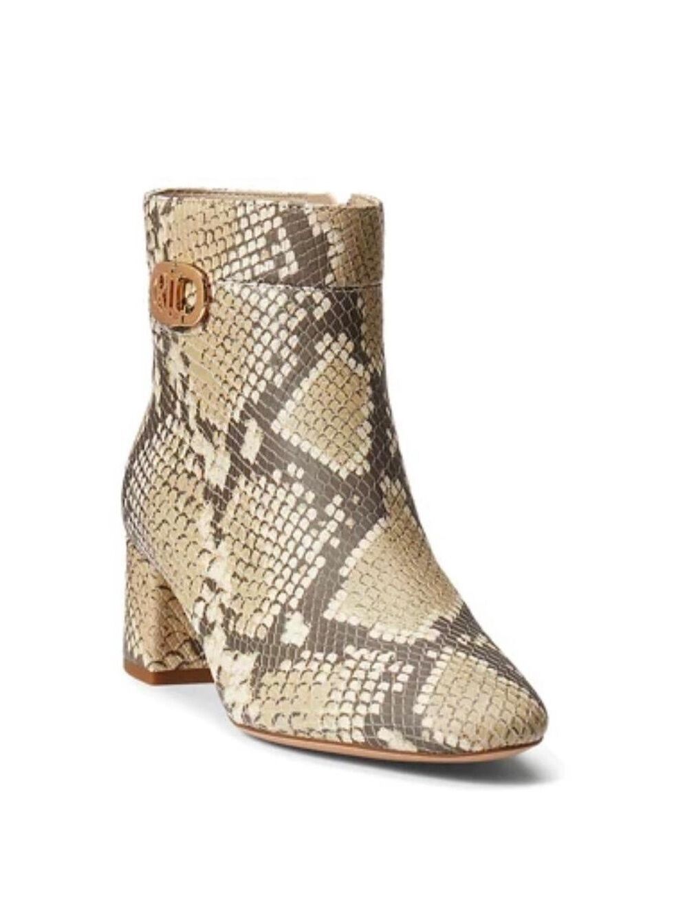 Nib Ralph Lauren Wynne II Python Embossed Leather Block Heel Booties Boots - Picture 2 of 16